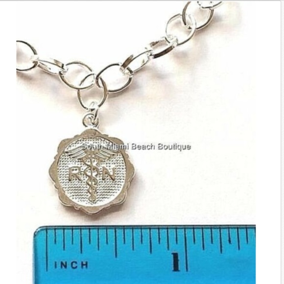 Nursing Caduceus RN Charm Bracelet Silver Plated Chain Link 8" Adjustable Gift - Picture 5 of 6